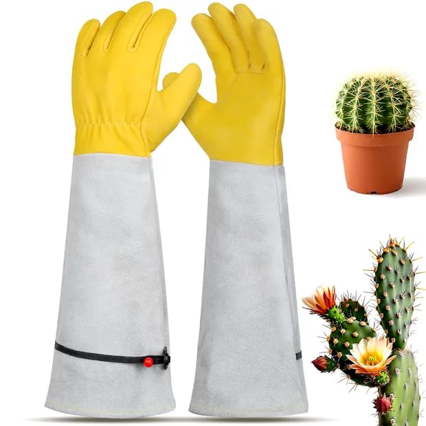 Gardening Gloves for Women/Men - Adjustable Cuff Goatskin Leather Elbow Long Sleeve Garden Gloves Gauntlet Puncture Thorn Proof Cactus Planting Rose Pruning Gloves Protective Work Gardener Gifts - size: X-Large (Pack of 1)