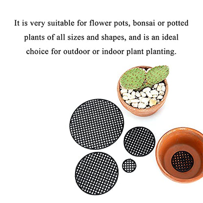 HAHIYO 50PCs 2.2Inch/5.5Cm Black Round PP Plastic Flower Pot Hole Mesh Pad Bottom Grid Mat Bonsai Drainage mesh Hole Screens Gasket Prevent Soil Loss Breathable Gasket Drainage Netting for Bonsai - size: Round-2.2In-50P