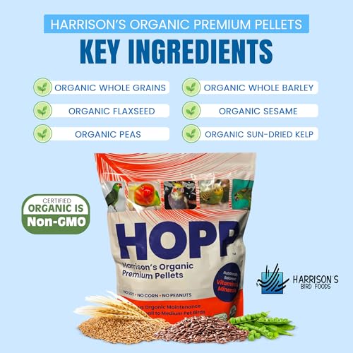 Harrison's Bird Foods HOPP Premium Pellets – Organic, Nutritionally Balanced Food for Small to Medium Pet Birds, Cold-Pressed, Low Fat, Vet-Developed, 5LB - size: 5 Pound (Pack of 1)