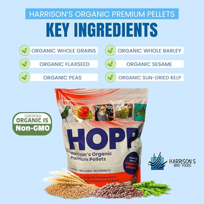 Harrison's Bird Foods HOPP Premium Pellets – Organic, Nutritionally Balanced Food for Small to Medium Pet Birds, Cold-Pressed, Low Fat, Vet-Developed, 5LB - size: 5 Pound (Pack of 1)