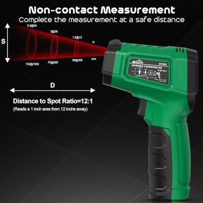 Infrared Thermometer Gun,SQECH Laser Thermometer Gun -58℉～1112℉(-50℃～600℃),Non-Contact Temperature Gun with Adjustable Emissivity&Color Backlight for Cooking, Pizza Oven,BBQ,Fridge,Engine,HVAC(Green) - color: Green(-58℉～1112℉)