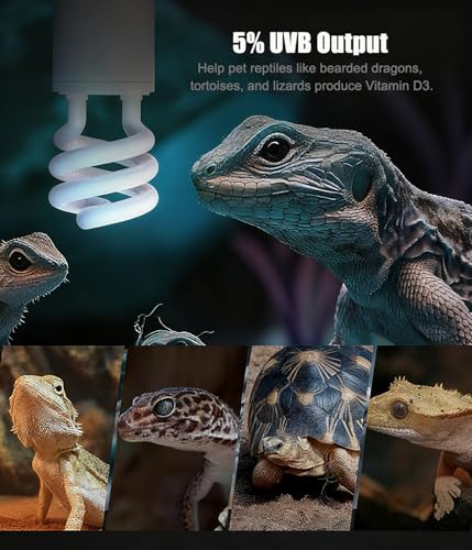 2 Pack E26 5.0 UVA UVB Reptile Light Bulb 13W | UVB Light Tropical Compact Fluorescent Terrarium Lamp for Chameleon Iguana Turtle Gecko Frog Snake - size: 13W UVB 5.0