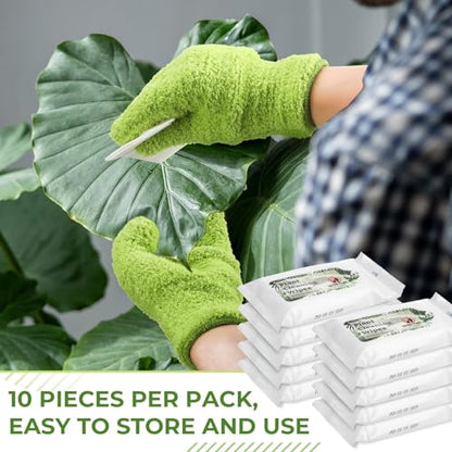 Nuanchu 8 Pack Plants Cleaning Wipes and 1 Pair Microfiber Dusting Gloves Based Wipes for Shiny Leaves and Better Photosynthesis for Indoor Outdoor Plants