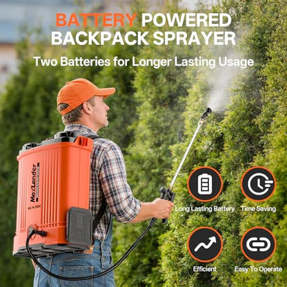 Maxlander 4.2 Gal Battery Powered Backpack Sprayer with 2 x 2.0Ah Battery | 90 Psi Adjustable Pressure, 6 Spray Nozzles, Reach Over 17 Feet, 2 Hours Runtimes, Waist Support