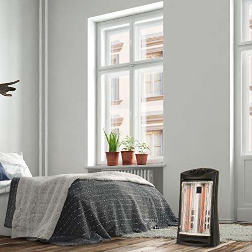 BLACK+DECKER Infrared Radiant Quartz Tower Heater, BHTI06, Black | 1500W Personal Space Heater with Adjustable Thermostat, 2 Settings, For Home and Office, Safety Overheat Protection