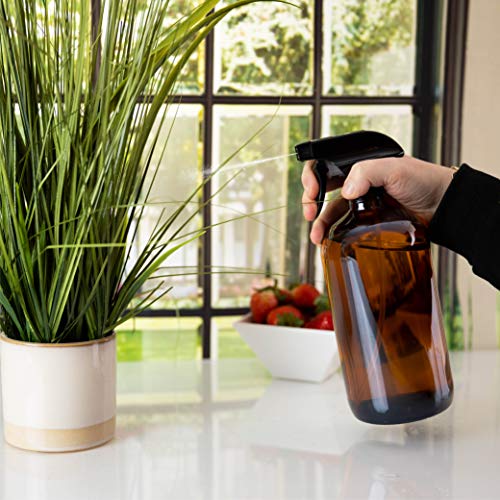Large 32oz Amber Glass Spray Bottles with Funnel - Refillable Trigger Sprayer Containers for Oils, Cleaning Products, Plant Misting, Cooking, Hair, and Beauty. Includes 4 Bottles and 1 Funnel. - size: 4 Count (Pack of 1)