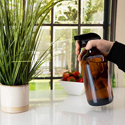 Large 32oz Amber Glass Spray Bottles with Funnel - Refillable Trigger Sprayer Containers for Oils, Cleaning Products, Plant Misting, Cooking, Hair, and Beauty. Includes 4 Bottles and 1 Funnel. - size: 4 Count (Pack of 1)