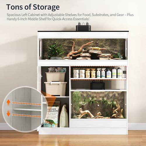 60 Gallon Reptile Tank & 45 Gallon Dual Reptile Enclosure | with Stand Reptile Terrarium with Cabinet,Sliding Doors,Power Outlet for Snakes,Lizards,Geckos Multiple Pets White CAGE005E - color: Vintage White, size: 60 gallon+45 gallon