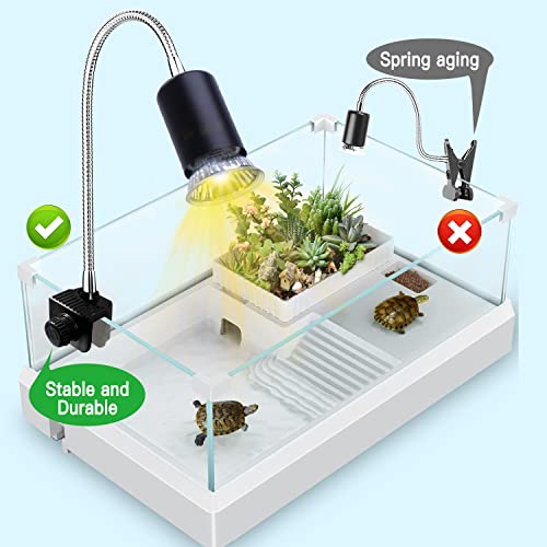 Reptile Heat Lamp, UVA UVB Light for Aquarium Turtle Tank, with 2 * 50w Basking Bulb and 360° Swivel Clamp Stand for Tortoise, Snake, Frog, Lizard, Cockatoo, Chameleon. Halogen, Yellow Light - color: Lamp Holder B+2 Bulbs