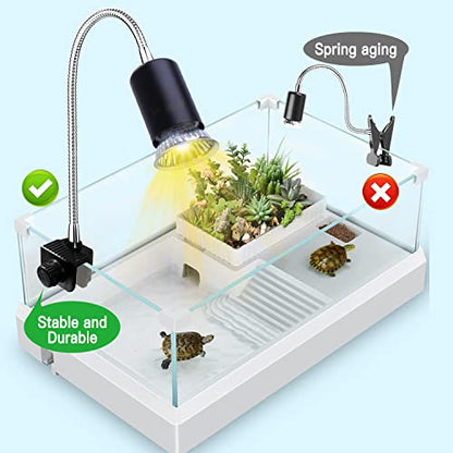 Reptile Heat Lamp, UVA UVB Light for Aquarium Turtle Tank, with 2 * 50w Basking Bulb and 360° Swivel Clamp Stand for Tortoise, Snake, Frog, Lizard, Cockatoo, Chameleon. Halogen, Yellow Light - color: Lamp Holder B+2 Bulbs