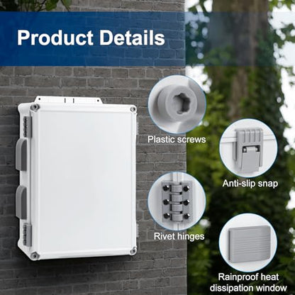 Namunanee Outdoor Electrical Junction Box, ABS Water Resistant Enclosure with Internal Mounting Panel & Hinged Cover (15" H x 11" L x 6" W) - size: 15"H x 11"L x 6"W & Standard