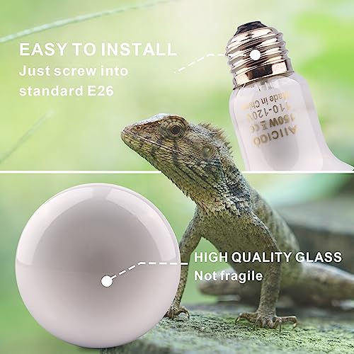 Aiicioo Reptile Basking Light Bulb - 150 Watt Heat Light Bulb 4 Pack for Reptile Heat Lamp Bulb for Bearded Dragon Lizard Turtle Tortoise Daylight Basking