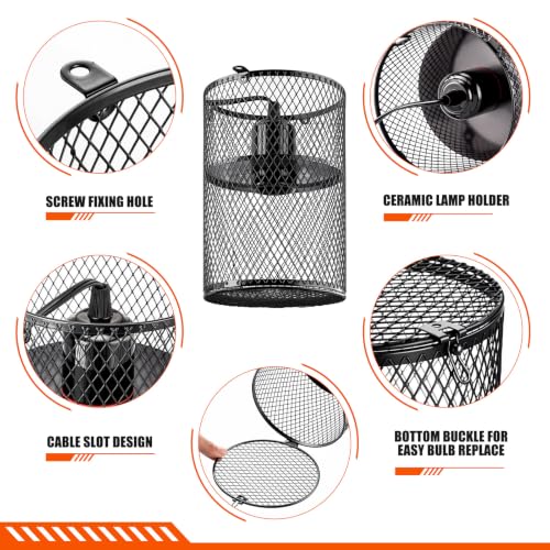 1 Pcs Reptile Heat Lamp Guard with 150W Ceramic Heat Emitter Basking Anti Scald Heating Lamp Holder Mesh Cage Reptile Protection Lampshade for Lizard Snake Without Bulb (5.5 Inch,White,Black) - color: 5.5 Inch, White, Black