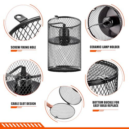 1 Pcs Reptile Heat Lamp Guard with 150W Ceramic Heat Emitter Basking Anti Scald Heating Lamp Holder Mesh Cage Reptile Protection Lampshade for Lizard Snake Without Bulb (5.5 Inch,White,Black) - color: 5.5 Inch, White, Black