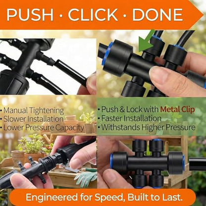 240FT Drip Irrigation System for Garden: 30 Nozzles 1/2" PE Tubing Automatic Watering Kit Adjustable Misting Sprinkler Mister 1/4" Hose for Water Plants Tape Raised Beds Lawn Outdoor Greenhouse - size: 240FT Quick Connect
