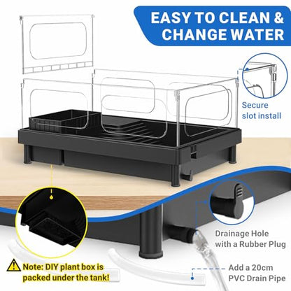 GOZILLA Small Turtle Tank with Adjustable Lamp, Acrylic Turtle Tank Starter Kit, Reptile Habitat and Terrarium with Multi-Functional Areas for Tortoise, Crab, Crayfish, Small Reptile.(Tank+Lamp)