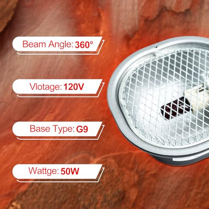 G9 Reptile Infrared Heat Lamp, Terrarium Heating Lamp Fixture with 50W UVA Low Profile Night Red Bulb | Safety Mesh, Tank Hood Basking Spot Light for Bearded Dragons Turtles Lizards Geckos - color: Infrared Basking