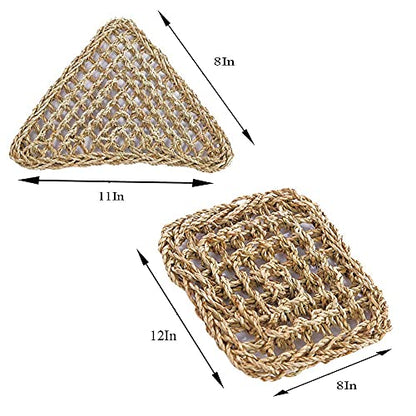 Tfwadmx 2 Pack Bearded Dragon Hammock, Reptile Climbing Decor, Lizard Lounger 100% Natural Seagrass Fabric Hammock for Reptiles, Geckos, Anoles, Iguanas, Hermit Crabs, Triangular - size: 12x8In