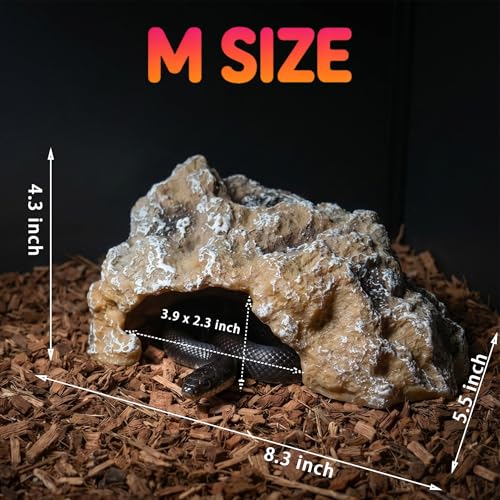 Reptile Hide Rock Cave, Small Resin Corner Hideout for Juvenile Leopard Geckos, Small Geckos, Small Lizards & Juvenile Snakes, Natural Terrarium Tank Decor for Dry or Humid Habitats