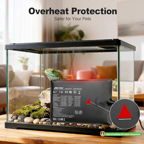 Reptile Heating Pad with Internal Sensor&Thermostat, 8" x 18" 24W Under Tank Heater Mat for 10-40 Gallon Tanks, IP67 Waterproof Safe Heat for Turtles, Bearded Dragons, Snakes, Lizards and Seedling - size: 18”x 8” (24W)