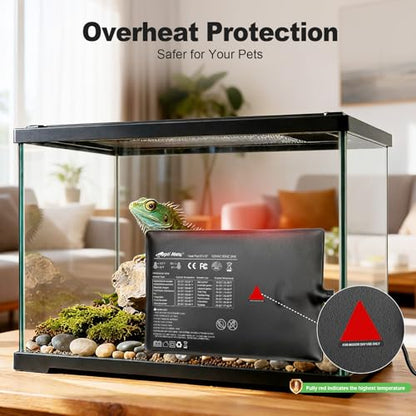 Reptile Heating Pad with Internal Sensor&Thermostat, 8" x 18" 24W Under Tank Heater Mat for 10-40 Gallon Tanks, IP67 Waterproof Safe Heat for Turtles, Bearded Dragons, Snakes, Lizards and Seedling - size: 18”x 8” (24W)
