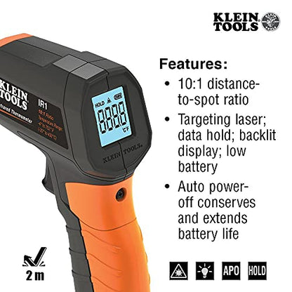 Klein Tools IR1 Infrared Thermometer, Digital Laser Gun is Non-Contact Thermometer with a Temperature Range -4 to 752-Degree Fahrenheit & ET05 Digital Pocket Thermometer