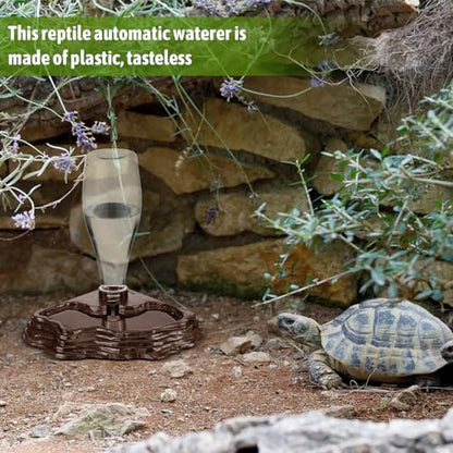 Mumufy 2 Pack Reptile Water Feeder Automatic Water Dispenser Waterer 13.5Oz Feeding Accessories Tank Lizards Waterer for Bearded Dragon Terrarium Turtle Tank Feeding Geckos Frog (Brown) - color: Brown
