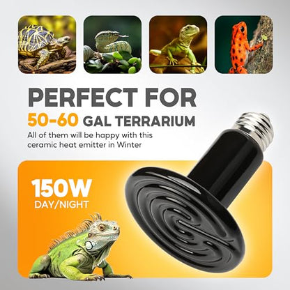 HealSmart 150W Reptile Heat Lamp Ceramic Heat Emitter, No Light Emitting Heat Bulbs, Suitable for Snake/Lizard/Spider, Plant Growth and Incubating Chicken, 2-Pack - size: 150W, style: 2 Pack