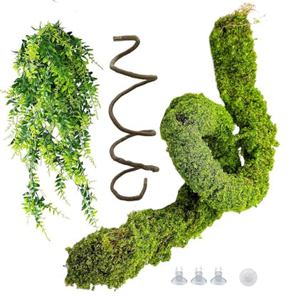 BNOSDM Reptile Plants,Flexible Rainforest Vines with Moss,Bendable Jungle Climbing Vines,Terrarium Artificial Plants Decor for Bearded Dragon,Hermit Crab,Snake,Geckos,Chameleon,Lizard - size: 3Pcs | Style: 43in Rainforest Vines