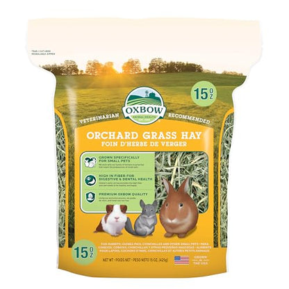 Oxbow Orchard Grass Hay, Rabbit & Guinea Pig Hay, High Fiber for Digestive Health, Grown in the USA, Veterinarian Recommended Small Pet Supplies, for Rabbits, Guinea Pigs, & Chinchillas, 15 oz. | Hand-Sorted, De-Dusted, Oxbow Orchard Grass Hay, Bunny Hay