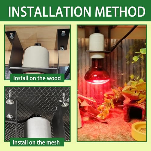 2PCS Reptile Light Fixture,Reptile Terrarium Heat Lamps Holder Bracket with Thermometer,Gecko Ceramic Heating Light Socket,Width-Increased Bearded Dragon Lamp Fixture for Lizard,Turtle,Snake - size: 4.1*2.4*3.5IN | 2PCS