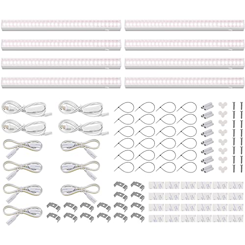 Barrina T5 Plant Lights, 5W LED Grow Light Strip, 1FT White Cover, 8 Packs | Linkable Plant Growing Lamp for House Plants, Under Cabinet Grow Lamp with 3 Mounting Modes, Pinkish White, Separate On/Off - color: Pinkish White, size: 1ft-white Cover