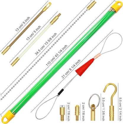 50 Feet Fiberglass Fish Tape Cable Rods, Electrical Wire Running Pull/Push Kit with Hook and Hole Kit Glow Rod, Hook Hole, Green - size: 50FT