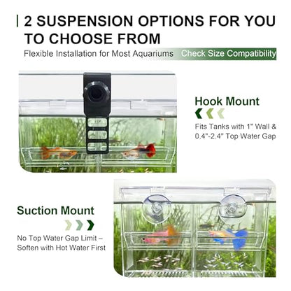 Triple-Chamber Aquarium Fish Breeder & Isolation Box, Transparent Hatching Incubator Tank with Suction Cups & Hook, Nursery for Livebearer Guppy Fry Breeding and Betta Fish, Shrimp Quarantine - size: Triple-Chamber (10.23*3.62*4.33 IN)