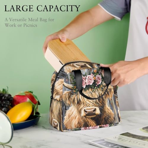 Rustic Highland Cow Lunch Bag for Women Men | Insulated Lunch Box Leakproof Food Meal Containers Reusable Foldable 6L Capacity Lunch Tote Bags for Work Picnic Travel - color: Style 2