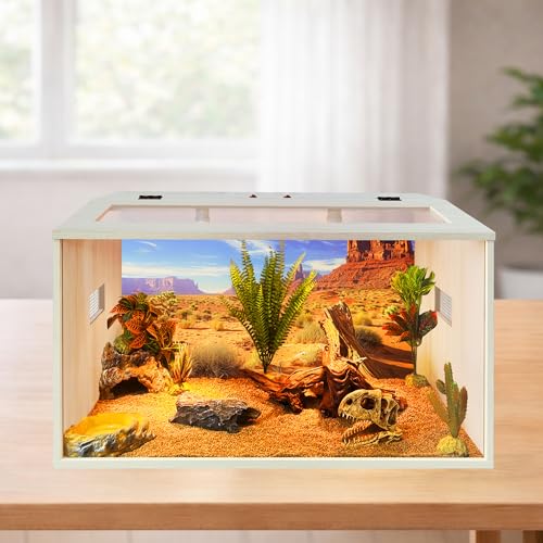 Bearded Dragon Tank, 30 Gallons Wooden Reptile Enclosure, Tempered Glass Lizard Tank, Large Bearded Dragon Enclosure with Built-in Lamp Fixture for Lizard - color: Oak, size: 30 gallons