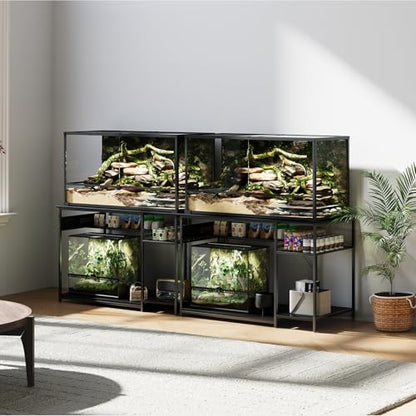 120 Gallon Fish Tank Stand with Power Outlets, Heavy Duty Large Aquarium Stand with Light, Double Reptile Tank Turtle Terrariums Table for Fish Tank Accessories Storage,1100LBS Capacity - color: Black