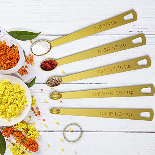 Wildone Gold Measuring Cups & Spoons Set of 21 - Includes 7 Stainless Steel Nesting Measuring Cups, 8 Measuring Spoons, 1 Leveler & 5 Mini Measuring Spoons, Ideal for Dry & Liquid Ingredients - color: Gold