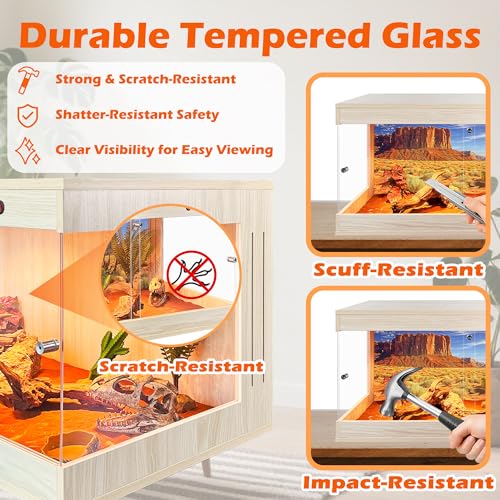 ROYXEN 64 Gallons Reptile Tank, Reptile Enclosure with Lockable Design, Tempered Glass Bearded Dragon Tank for Lizard Habitat (Oak, 40"x20"x19.5") - color: Oak, size: 40"x20"x19.5"