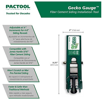 PacTool Gecko Gauge, The Original Home Siding Installation Kit - For Use with 5/16 Inch Fiber Cement Siding and James Hardie Siding, Includes 2 Gecko Gauge Clamps - size: 5/16” Thickness for Hardie Siding, style: STANDARD