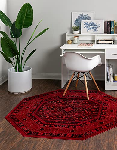 Unique Loom Tekke Collection Area Rug - Sheibani (5' Octagon, Red/ Black) - size: 5'3" x 5'3" (Octagonal)