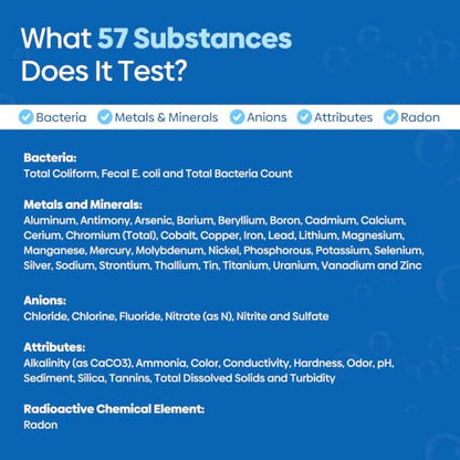 ETR Labs Basic Water Quality Test Kit - Tests 57 Substances in Well & Tap Drinking Water (Metals, Nitrates, Lead, Hard Water, pH Levels) - Home Sample Kit with Prepaid Mailer & Expert Lab Support