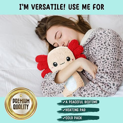 Axolotl Microwavable Unscented 1.5 lbs Heating Pad For Women And Kids- Cute Soft Cozy Pillow Plush Heatable Warm Stuffed Animals- Kawaii Hot And Cold Plushie Food Toy- Axolotl Gifts For Girls And Boys - style: Peach Axolotl