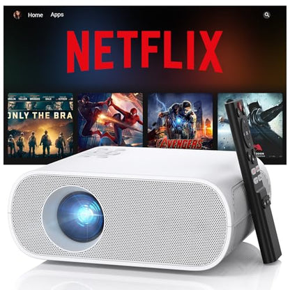 Official Licensed Smart Mini Projector with Wifi and Bluetooth | 1500ANSI, 4K Support, Compatible with Netflix, 10K+ Apps, Electric Focus, Outdoor/Indoor Movie, Home Theater, HDMI/USB for PC - style: Netflix System