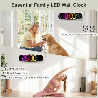Large Digital Wall Clock for Classroom, 14.4 inch Large Display | Auto Dimming, Temperature and Date, Remote Control, Night Light, DST, Alarm, Wallclockfor Gym/Bedroom/Living/Seniors - color: Vibrant
