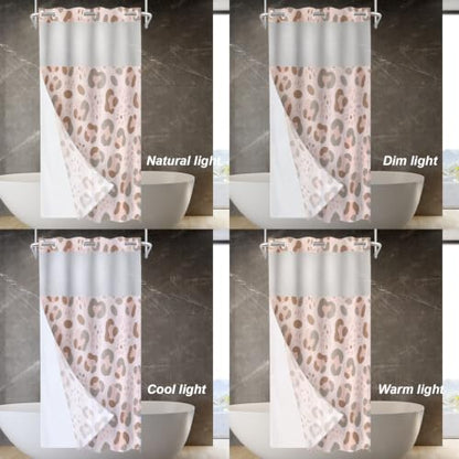Satin Pink Leopard Print No Hooks Shower Curtain with Snap in Liner Set, Animal Nature Cat Wildlife Fur Polyester Shower Curtain for Stall Bathroom Waterproof 35.5X74 Inch - color: Animal Leopard Print Pink, size: 35.4"W x 74"L (Pack of 1)