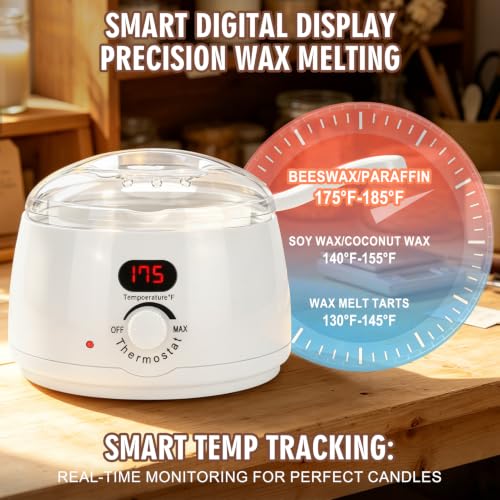 Electric Candle Wax Melter, Wax Warmer for Hair Removal with Detachable Stainless Steel Pot and Digital Temperature Control, Wax Heater for DIY Candle Making, Soap Making, Wax Crafts, Easy Cleaning - color: White