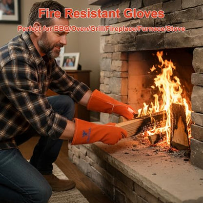 Welding Gloves Heat Resistant Leather Fireproof Gloves 14" L Red | Welders Gloves for MIG TIG Stick, Grill Gloves Mitts for BBQ,Oven,Forge,Fireplace,Fire Pit,Furnace,Wood Stove,Dry Ice,Baking - color: 14 Inches Red