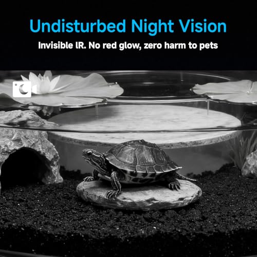 2K HD Turtle Terrarium & Tank WiFi Camera, 140° Wide-Angle Anti-Glare Lens, Night Vision, Two-Way Audio, AI Motion Alerts, 24/7 Recording, Easy Stick-On Install for Pet Turtles