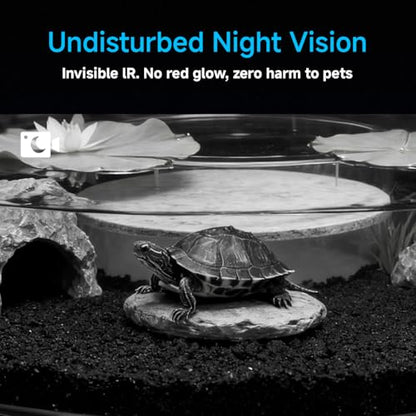 2K HD Turtle Terrarium & Tank WiFi Camera, 140° Wide-Angle Anti-Glare Lens, Night Vision, Two-Way Audio, AI Motion Alerts, 24/7 Recording, Easy Stick-On Install for Pet Turtles